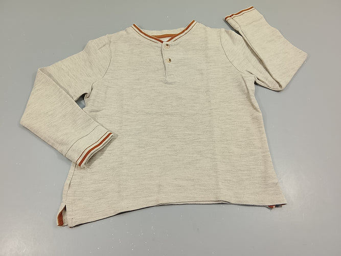 Polo ml Eden  et Victor gris clair flammé  bords du col et manches bruns, moins cher chez Petit Kiwi