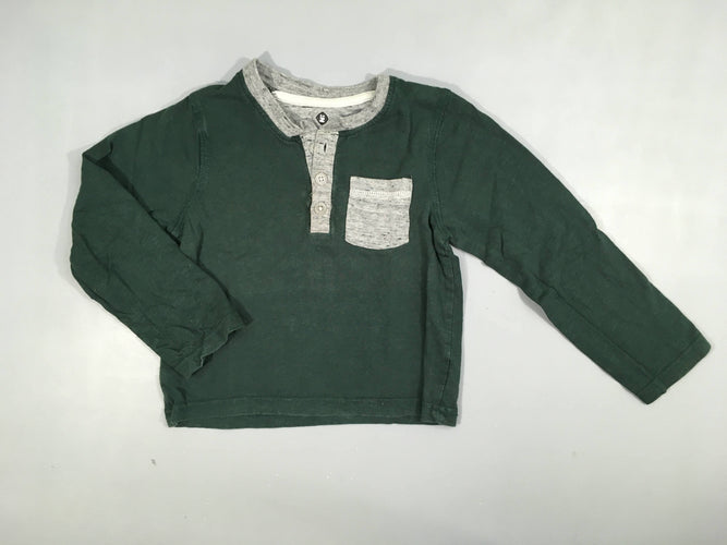 T-shirt m.l vert bouteille/gris chiné  100% coton légèremnt bouloché, moins cher chez Petit Kiwi