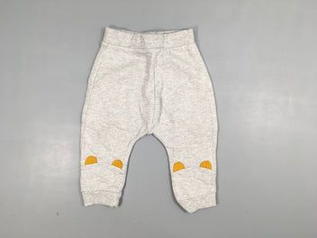 Pantalon gris clair flammé légèrement bouloché, oreilles  jaune moutarde 71% coton 29% polyester