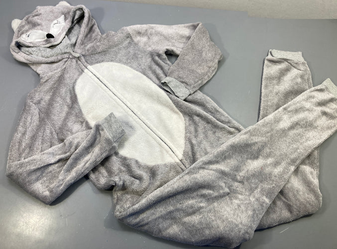 Surpyjama à capuche gris clair et blanc , tête de renard, moins cher chez Petit Kiwi