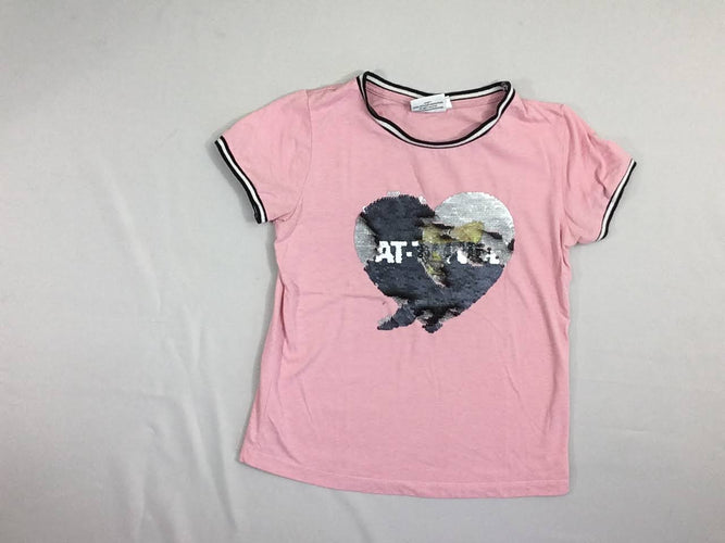 T-shirt m.c rose coeur sequins réversibles, moins cher chez Petit Kiwi