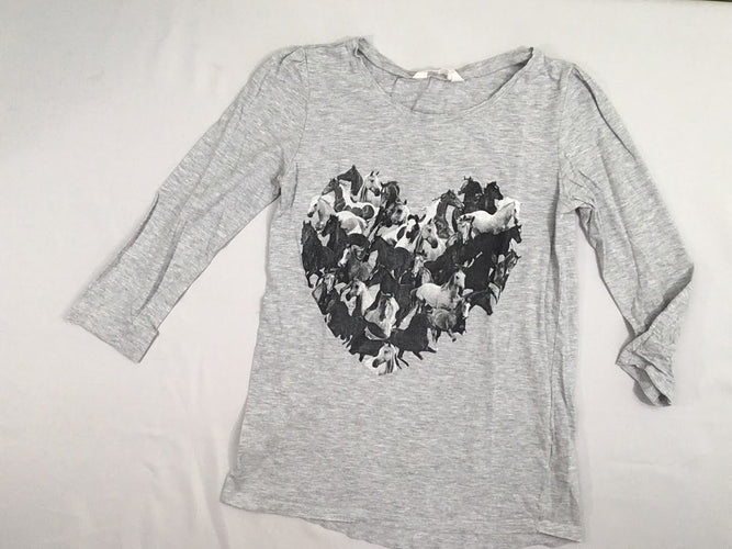 T-shirt 3/4 gris chiné coeur chevaux, moins cher chez Petit Kiwi