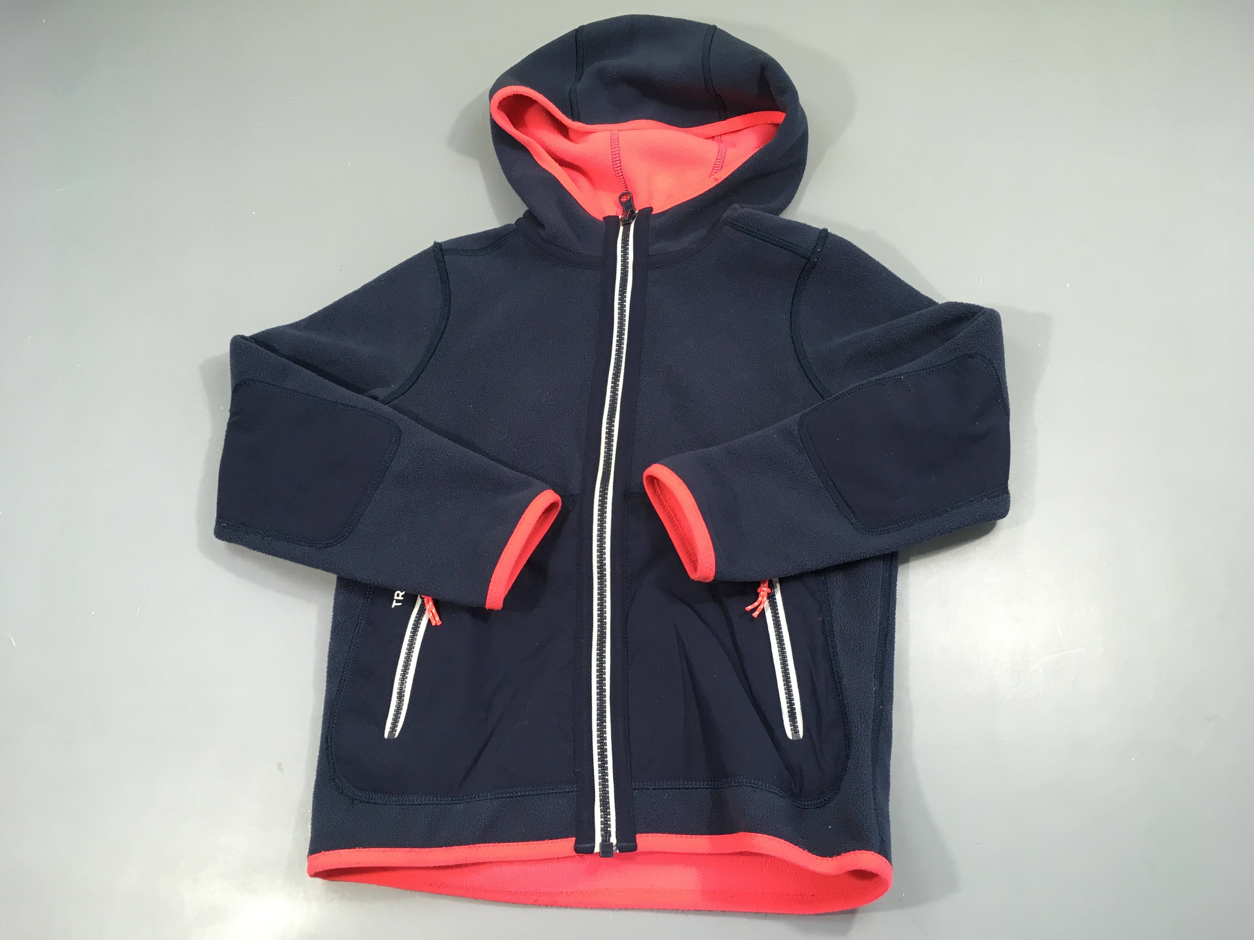 Polar zippé à capuche réversible bleu/rose