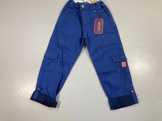 NEUF Pantalon chino bleu poches latérales, retroussable (prix neuf 26,99€), moins cher chez Petit Kiwi