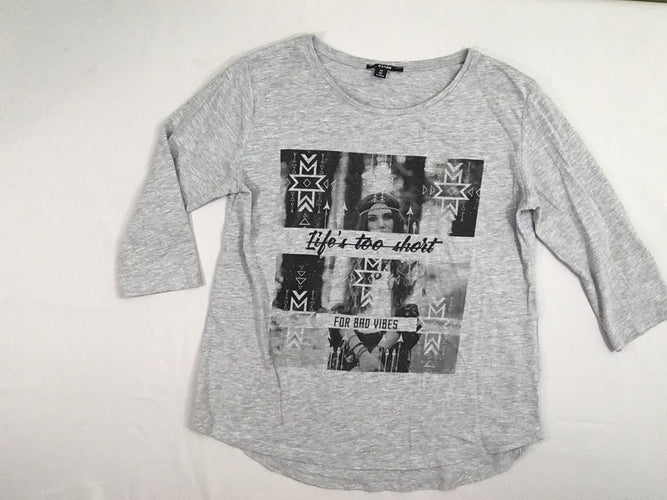 T-shirt  3/4 gris fille Vibes, moins cher chez Petit Kiwi