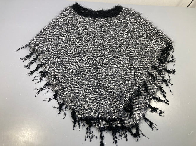 Poncho  tricot noir et blanc chiné, effet moucheté texturé. Mini Molly, moins cher chez Petit Kiwi