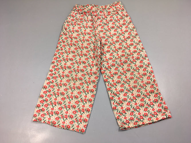 Pantalon léger fluide fleuri rouge taille élastique, moins cher chez Petit Kiwi