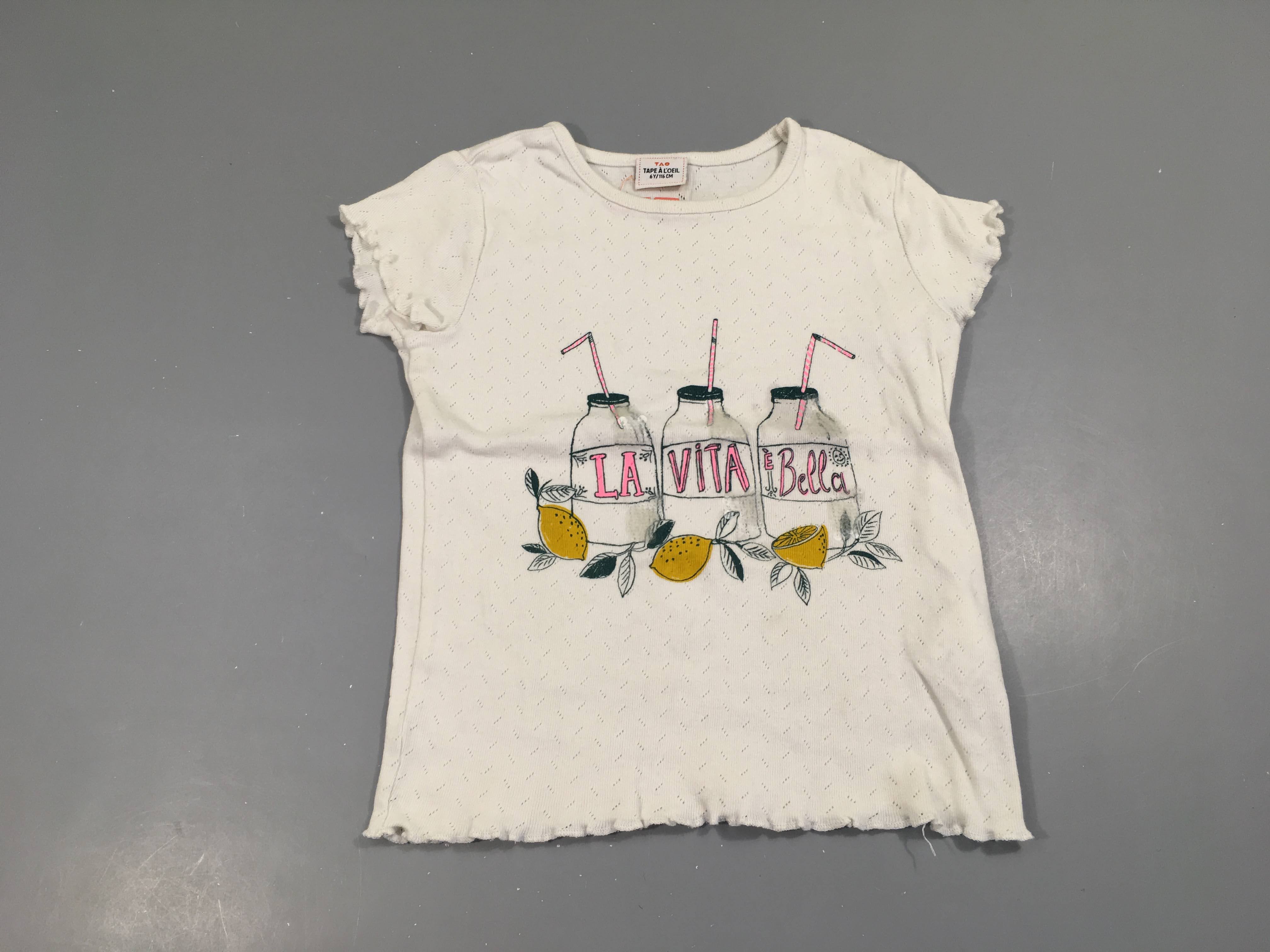 T-shirt m.c blanc ajouré boissons sequins citrons