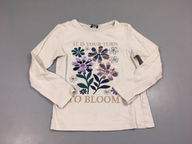 T-shirt m.l blanc grisé fleurs sequins réversibles, moins cher chez Petit Kiwi