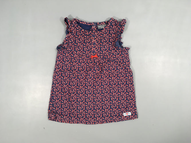 Robe s.m velours côtelé bleu marine , fleurs roses100% cotons, moins cher chez Petit Kiwi