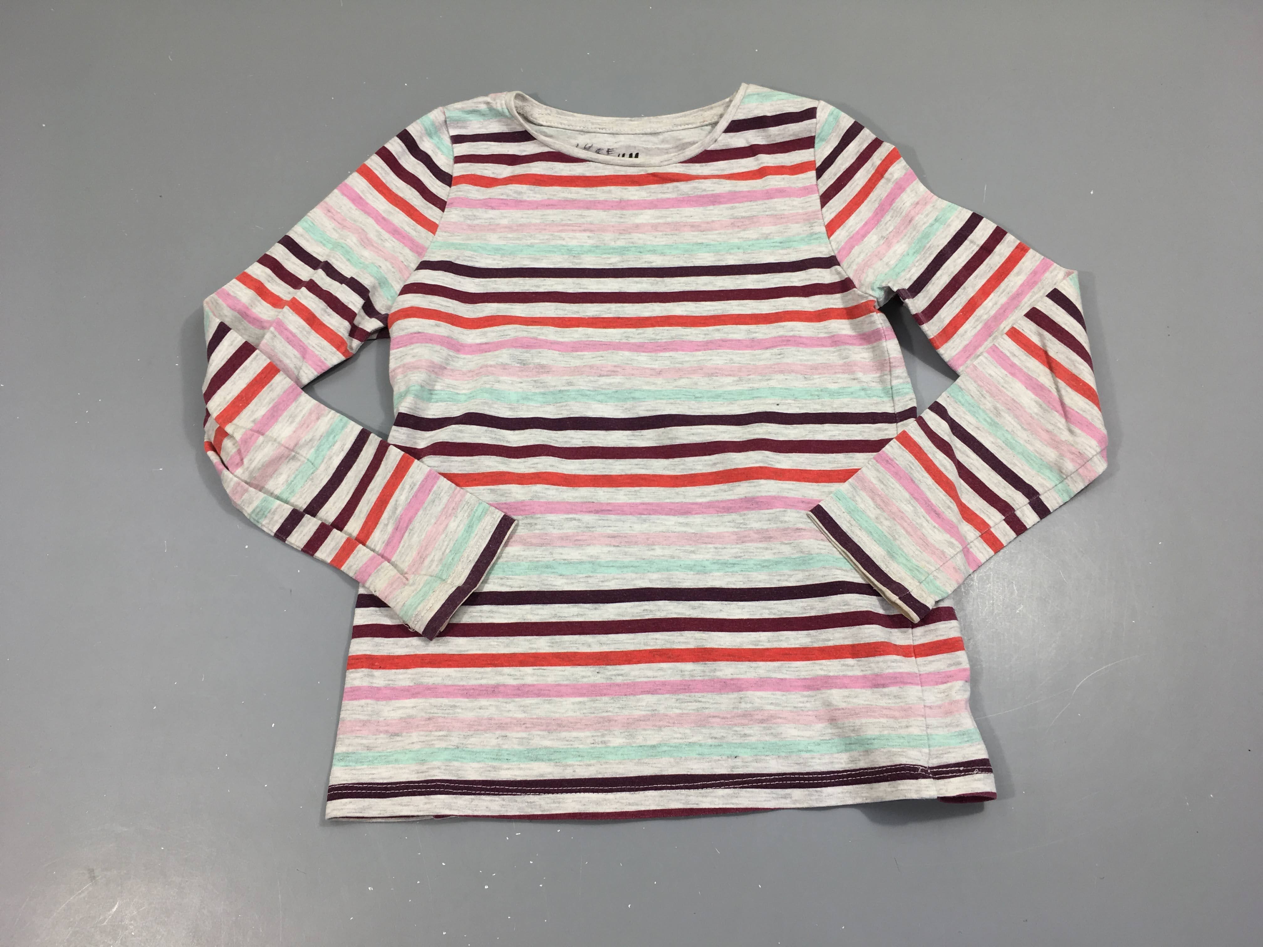 T-shirt m.l gris flammé rayé multicolore