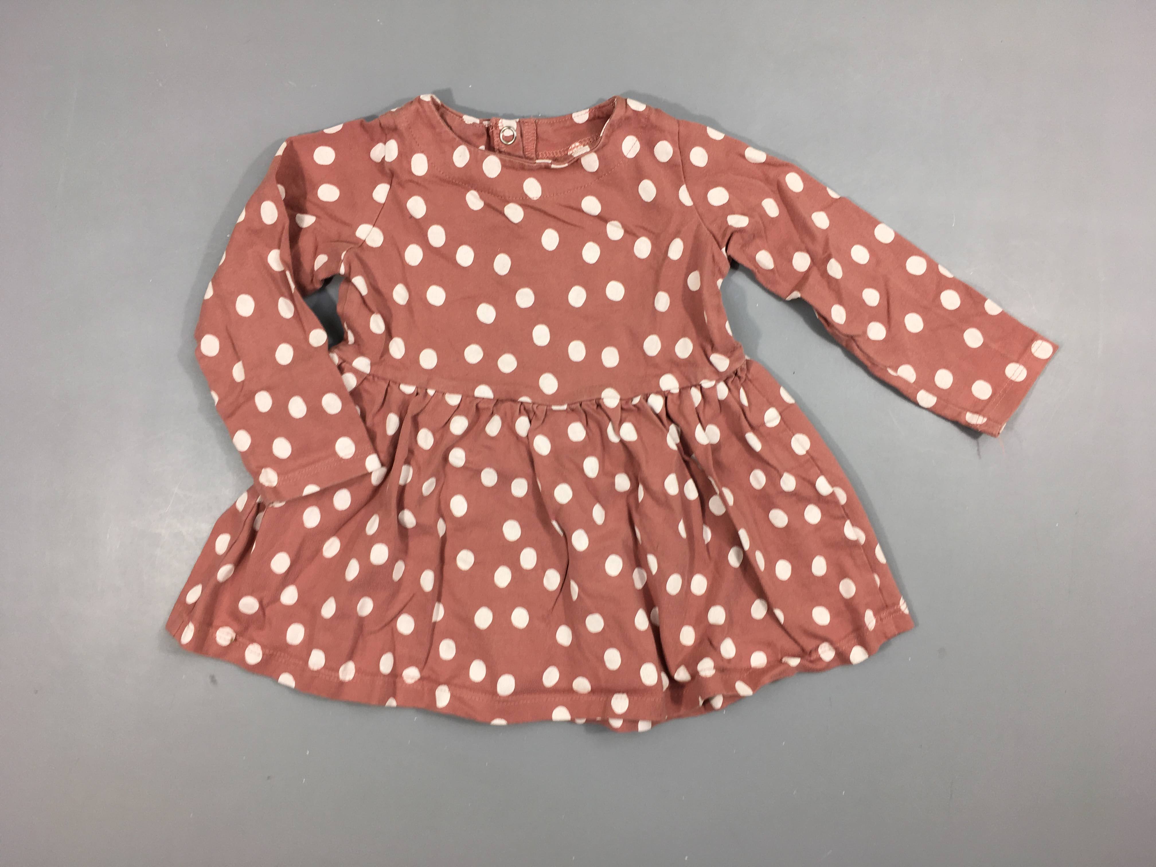 Robe m.l  vieux rose, pois blancs  100% coton