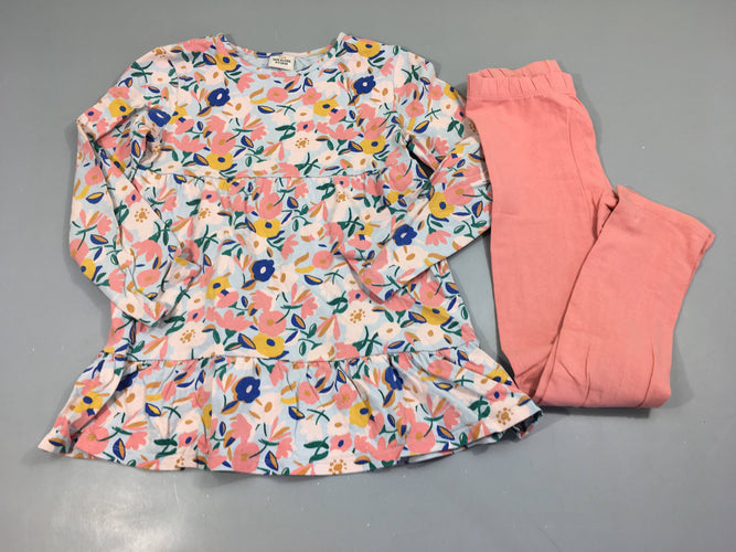 Tunique m.l jersey bleu flair fleurie + legging rose, moins cher chez Petit Kiwi