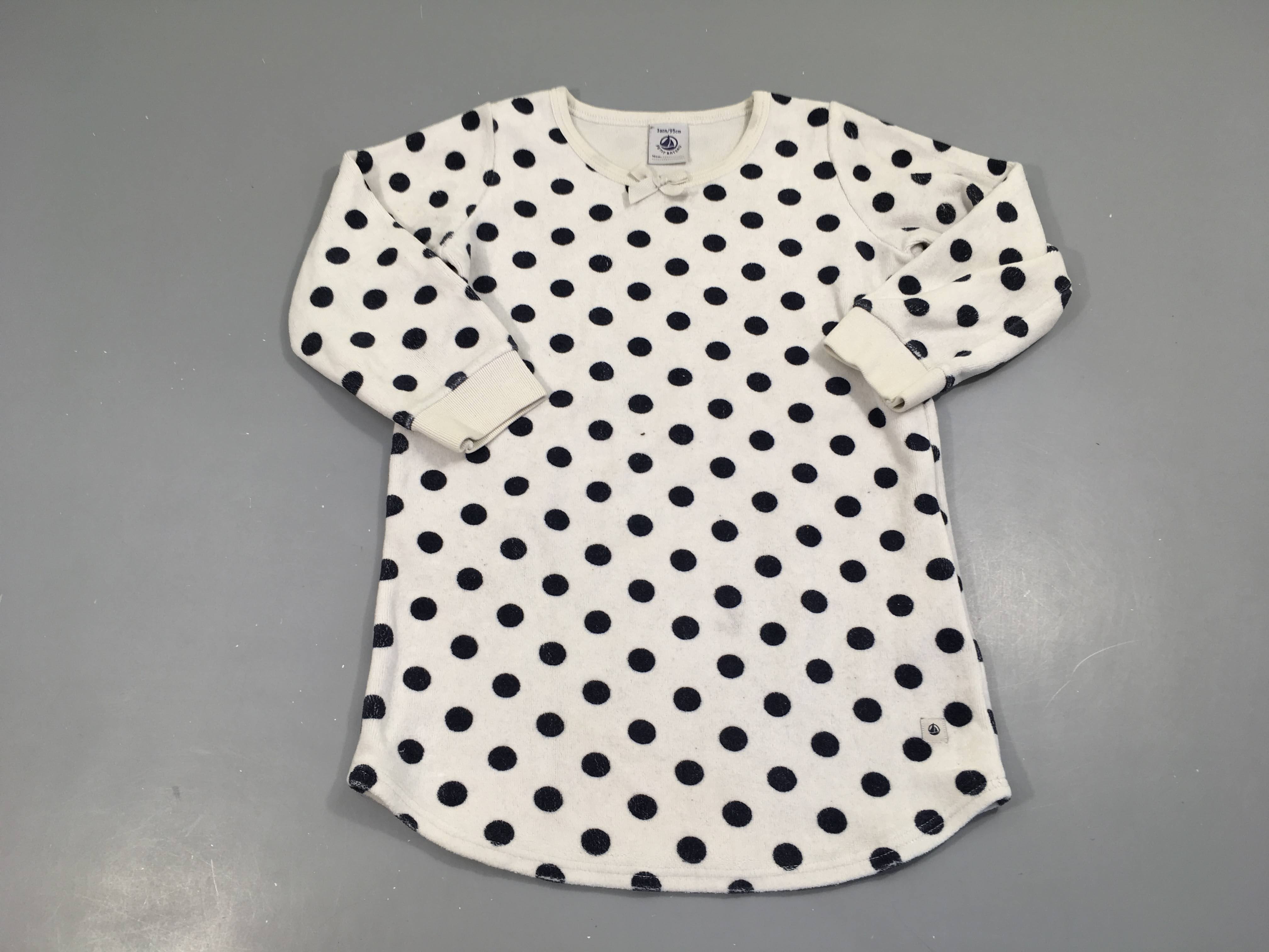 Robe de nuit m.l velours blanc pois