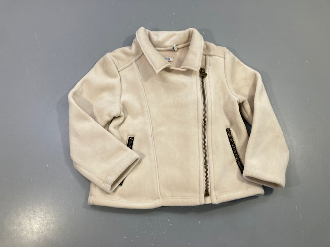 Blaser zippé beige écru velours col chemise, zip asymétrique, moins cher chez Petit Kiwi