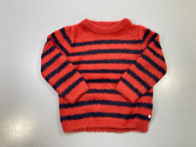 Pull rouge duveteux rayé bleu marine pailleté FEUTRé Taille comme un 2a, moins cher chez Petit Kiwi