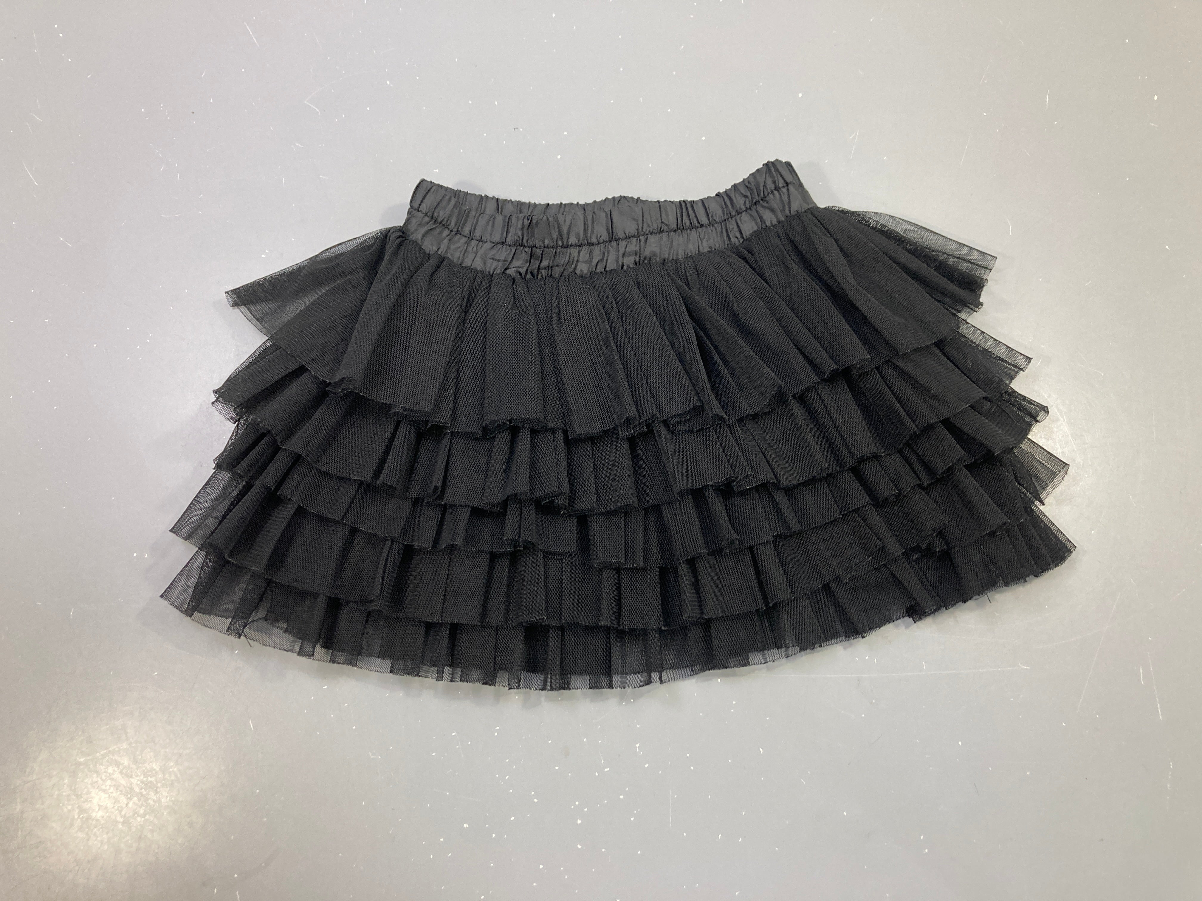 Jupe noire tulle volants superposés, taille élastique
