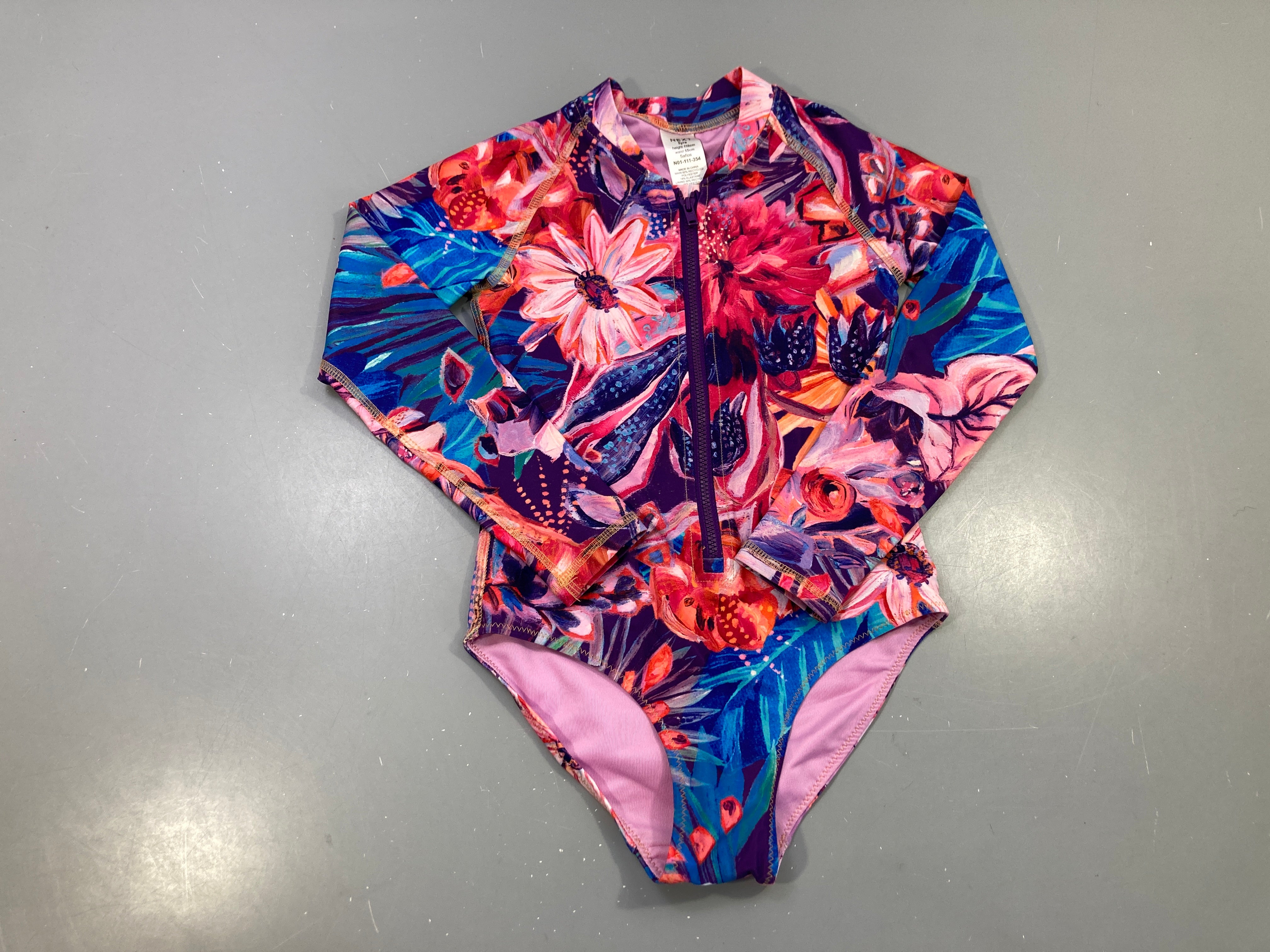 Maillot de bain 1 pièce manches longues zippé multicolore fleurs tropicales