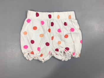 Short blanc à pois roses, orange, ... 100%  coton