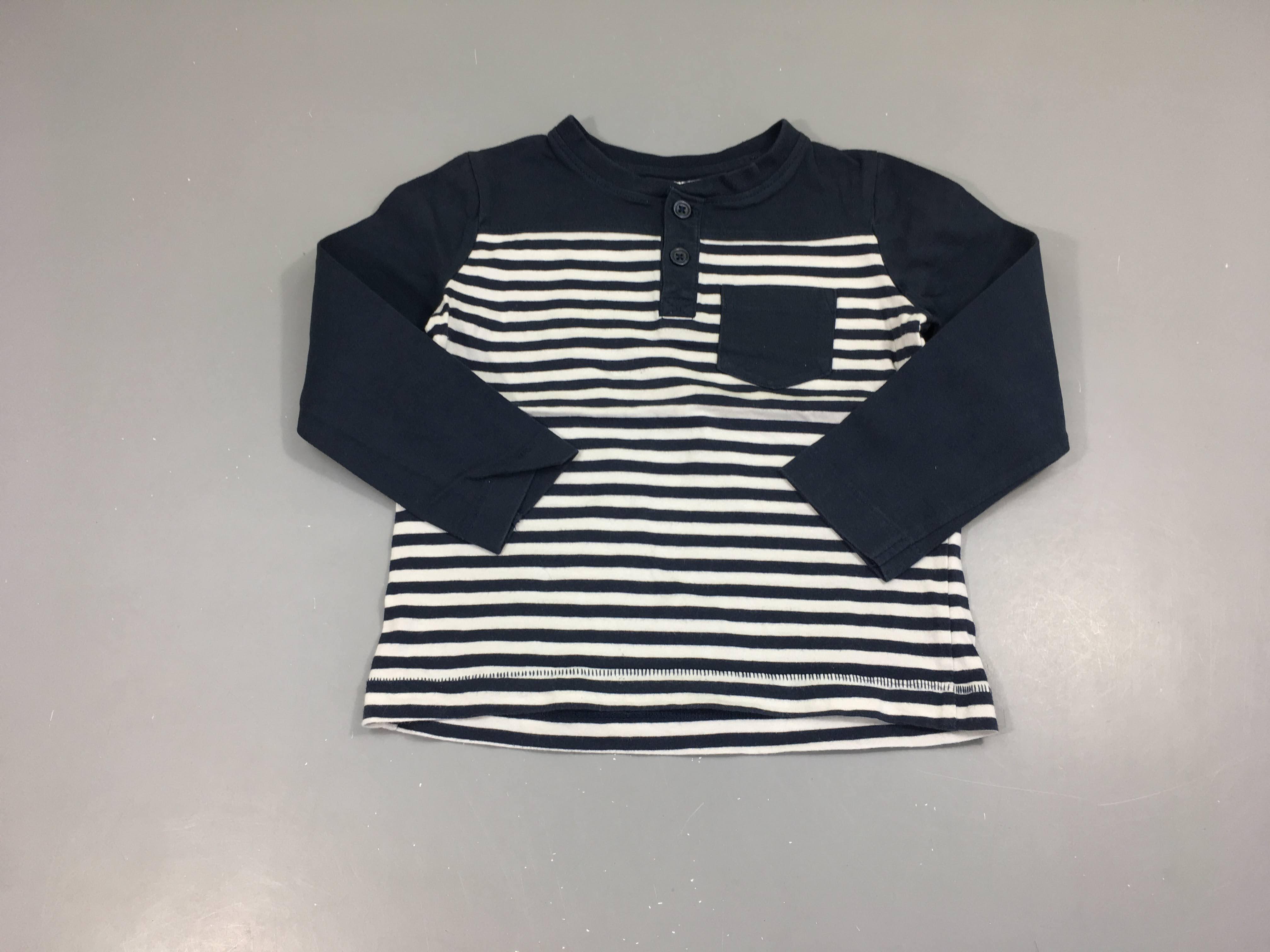 T-shirt m.l blanc rayé bleu poche