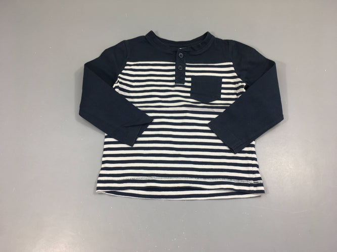 T-shirt m.l blanc rayé bleu poche, moins cher chez Petit Kiwi