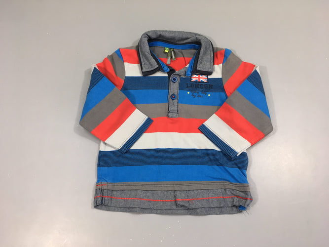 Polo jersey ml rayé blanc-bleu-gris Londo,, moins cher chez Petit Kiwi