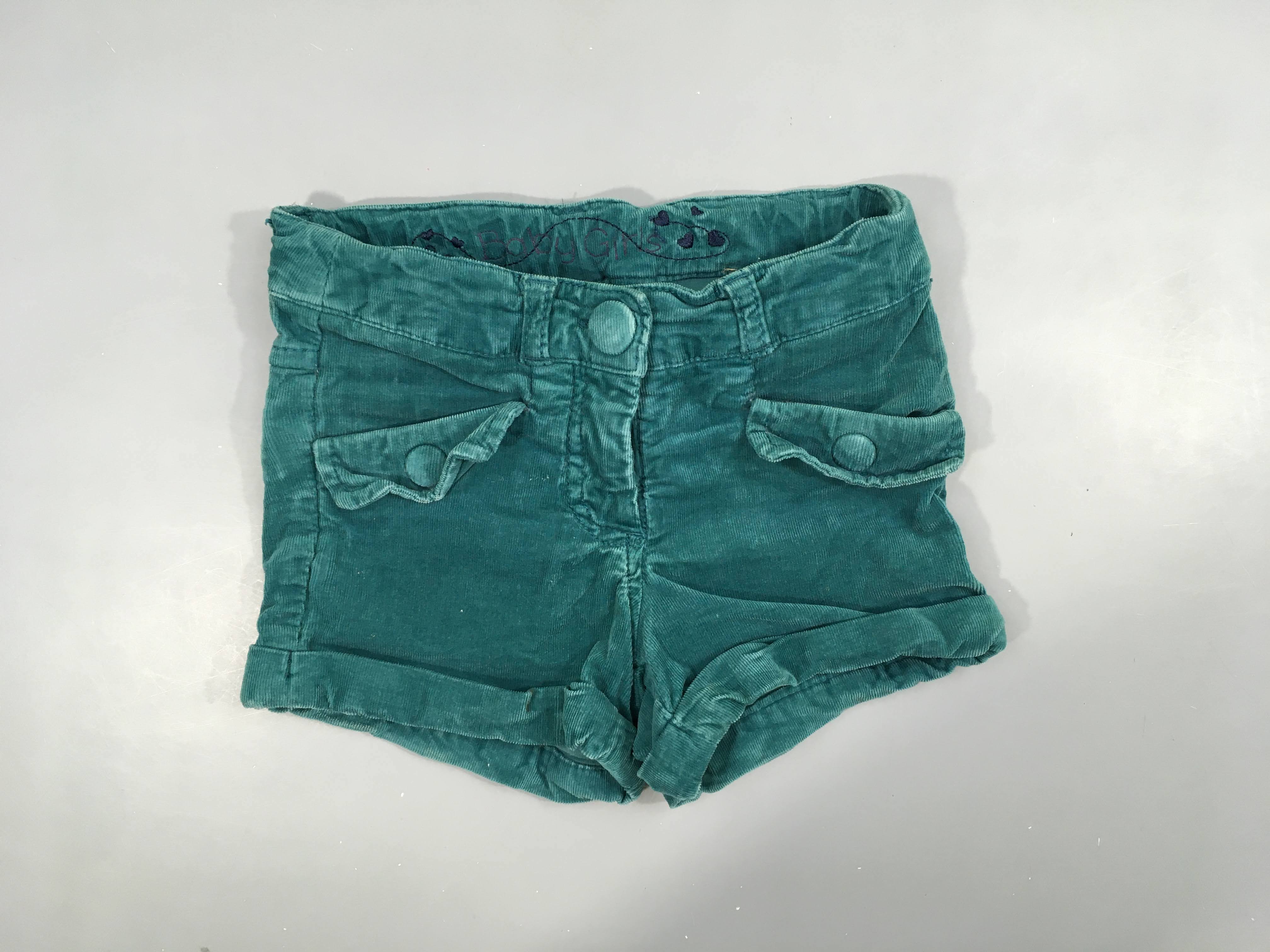 Short velours côtelé vert-bleu 98% coton 2% élasthanne