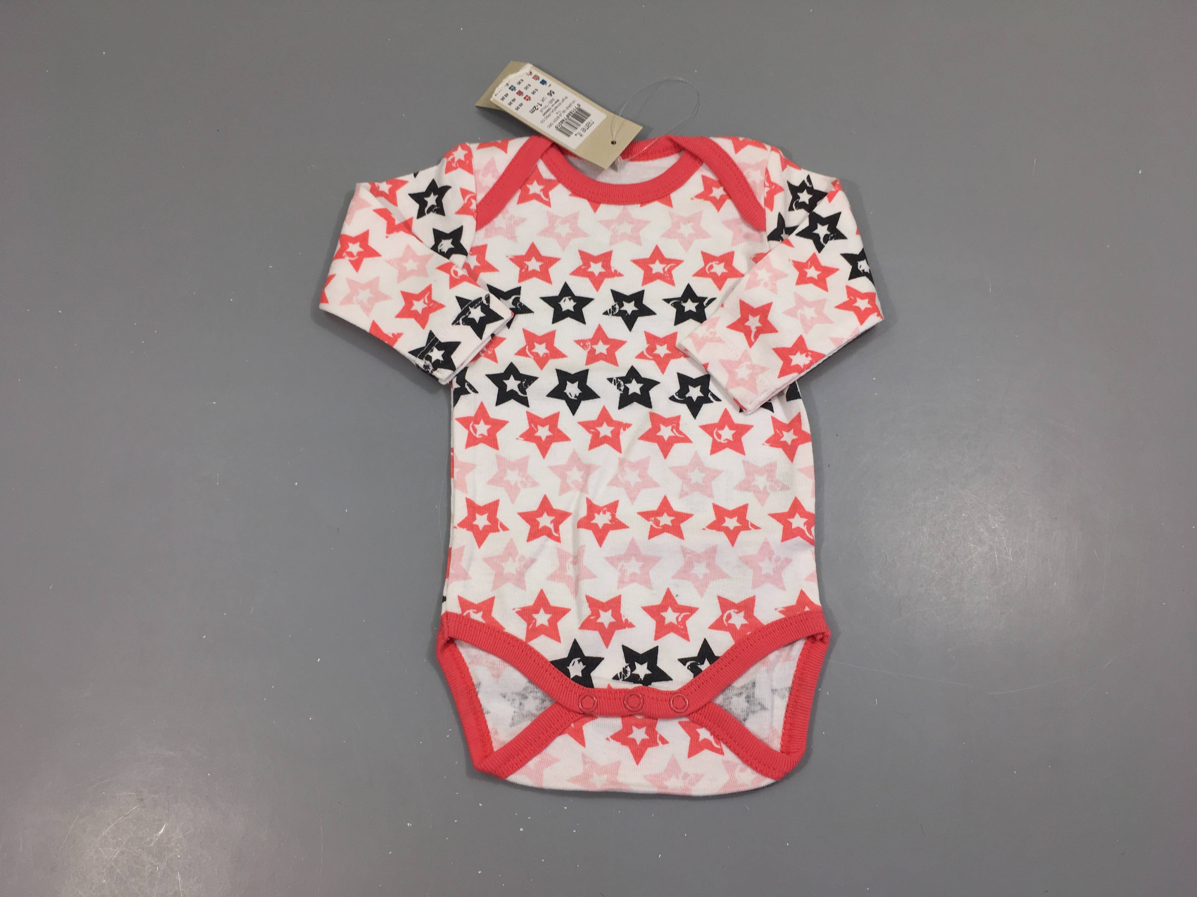 Neuf-Body m.l blanc étoiles roses-noirs