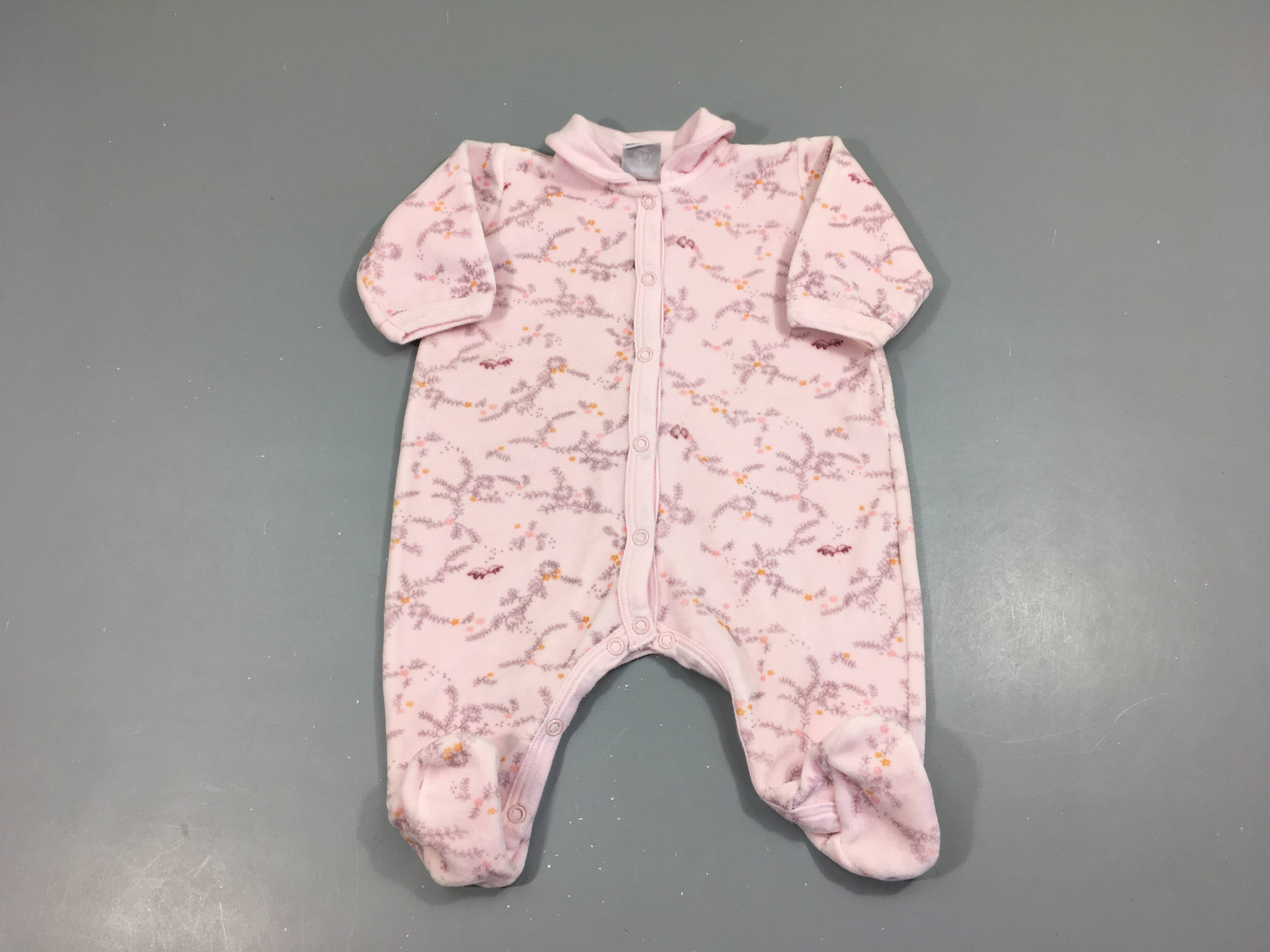 Pyjama velours rose motifs branches lilas