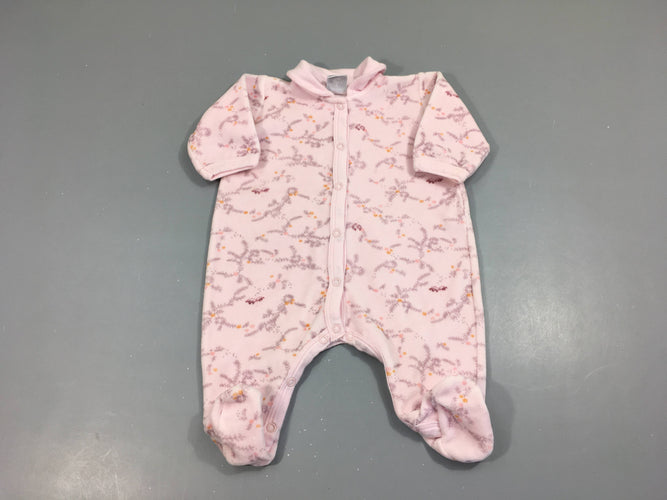 Pyjama velours rose motifs branches lilas, moins cher chez Petit Kiwi