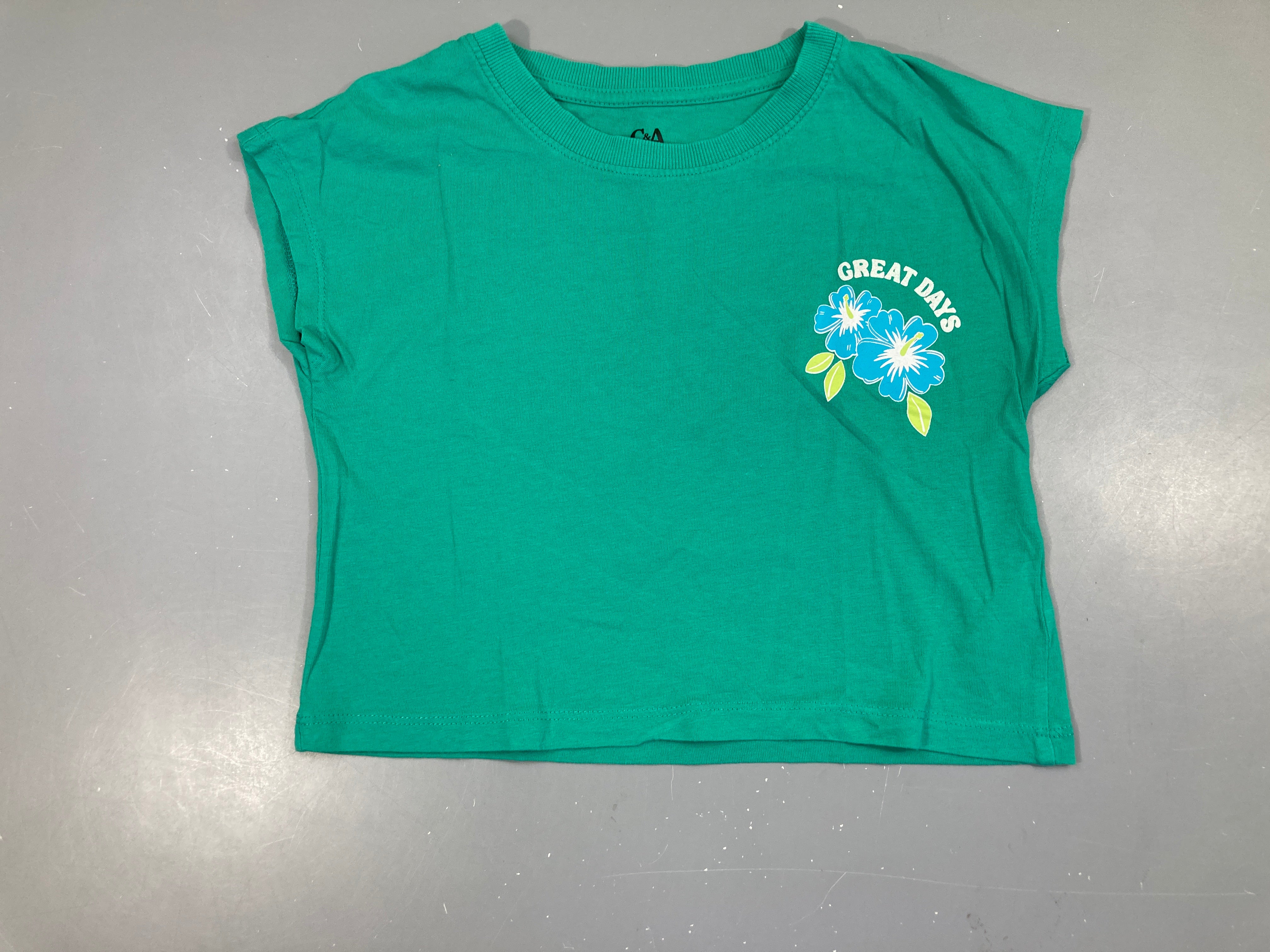 T-shirt m.c court vert fleurs great days