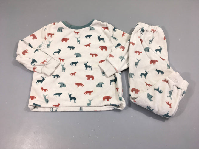 Pyjama 2pcs velours blanc col kaki Animaux, moins cher chez Petit Kiwi