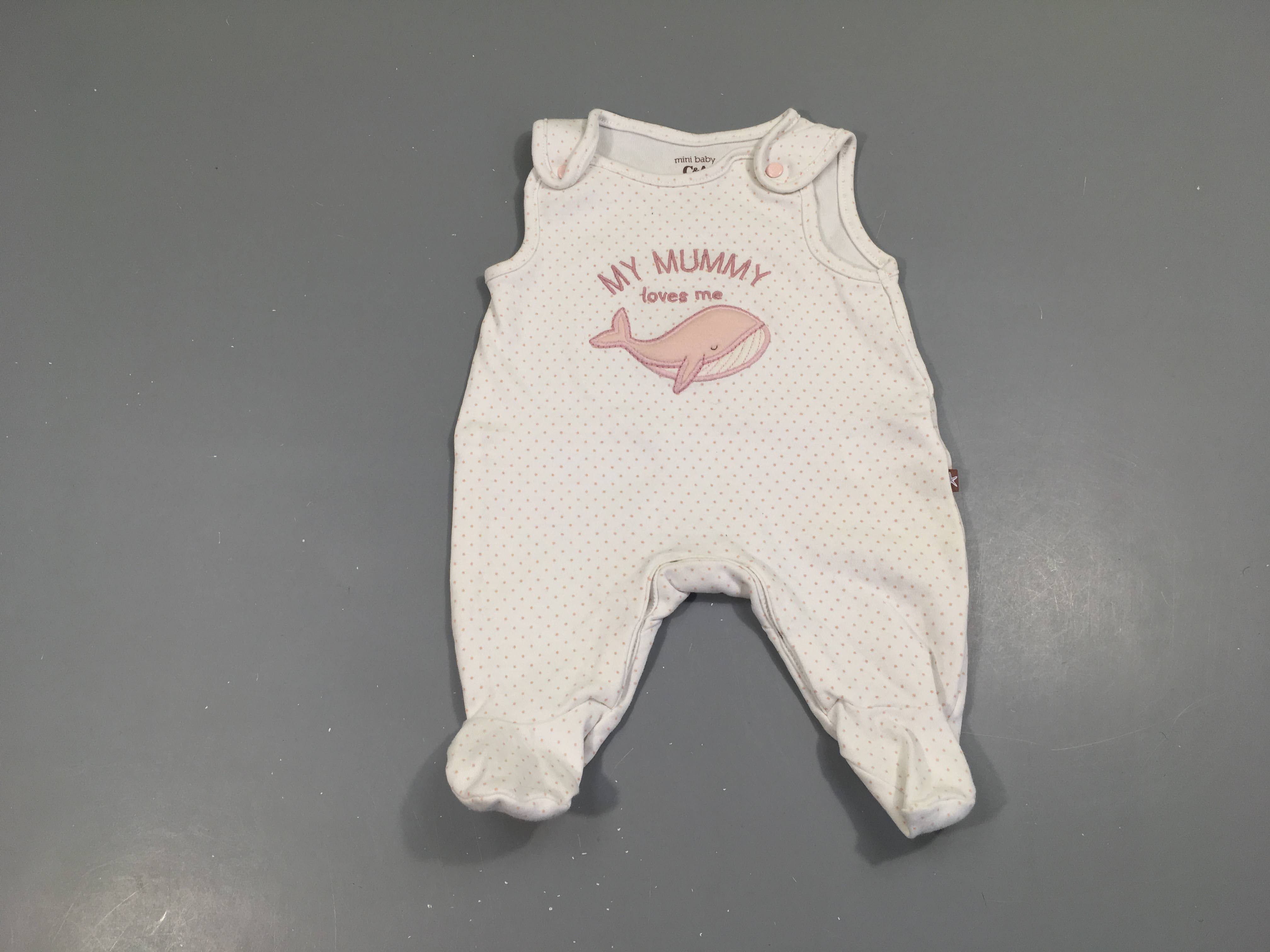 Pyjama jersey s.m blanc pois rose Baleine