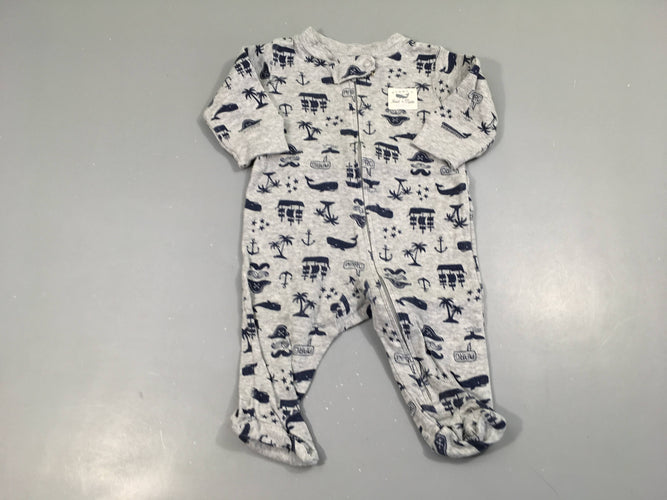 Pyjama jersey gris zippé palmiers ancre, moins cher chez Petit Kiwi