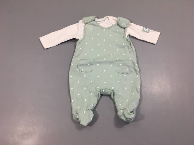 Pyjama s.m vert d'eau étoiles  + Body m.l blanc, moins cher chez Petit Kiwi