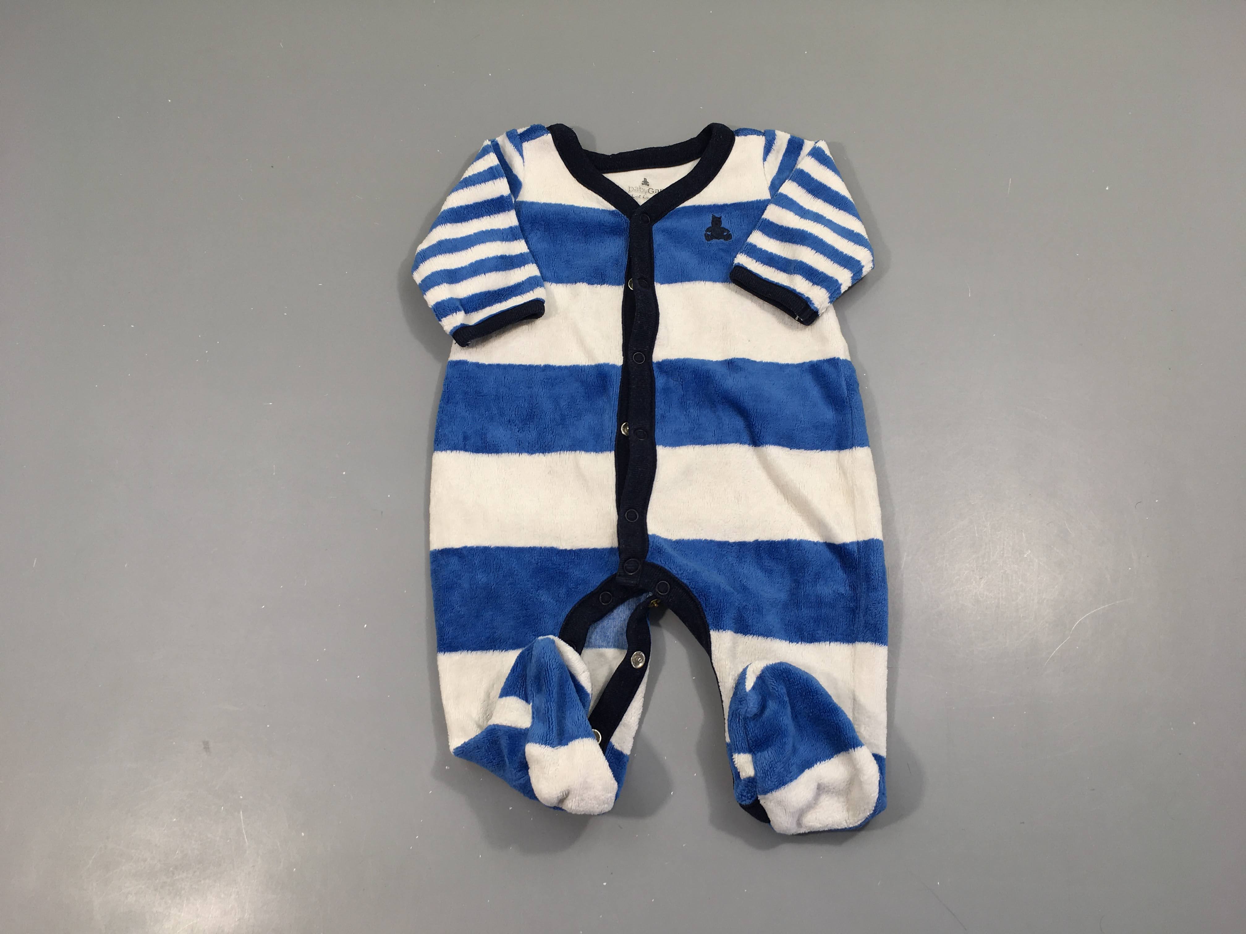 Pyjama velours bleu rayé blanc