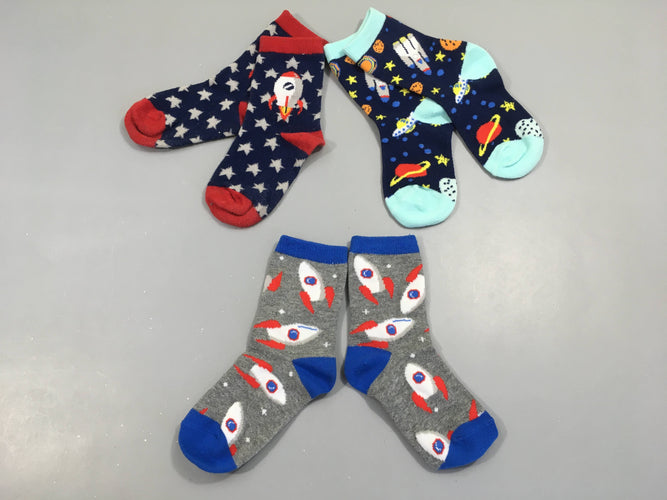 3 paires de chaussettes fusées, gris-bleu, 27-30, moins cher chez Petit Kiwi