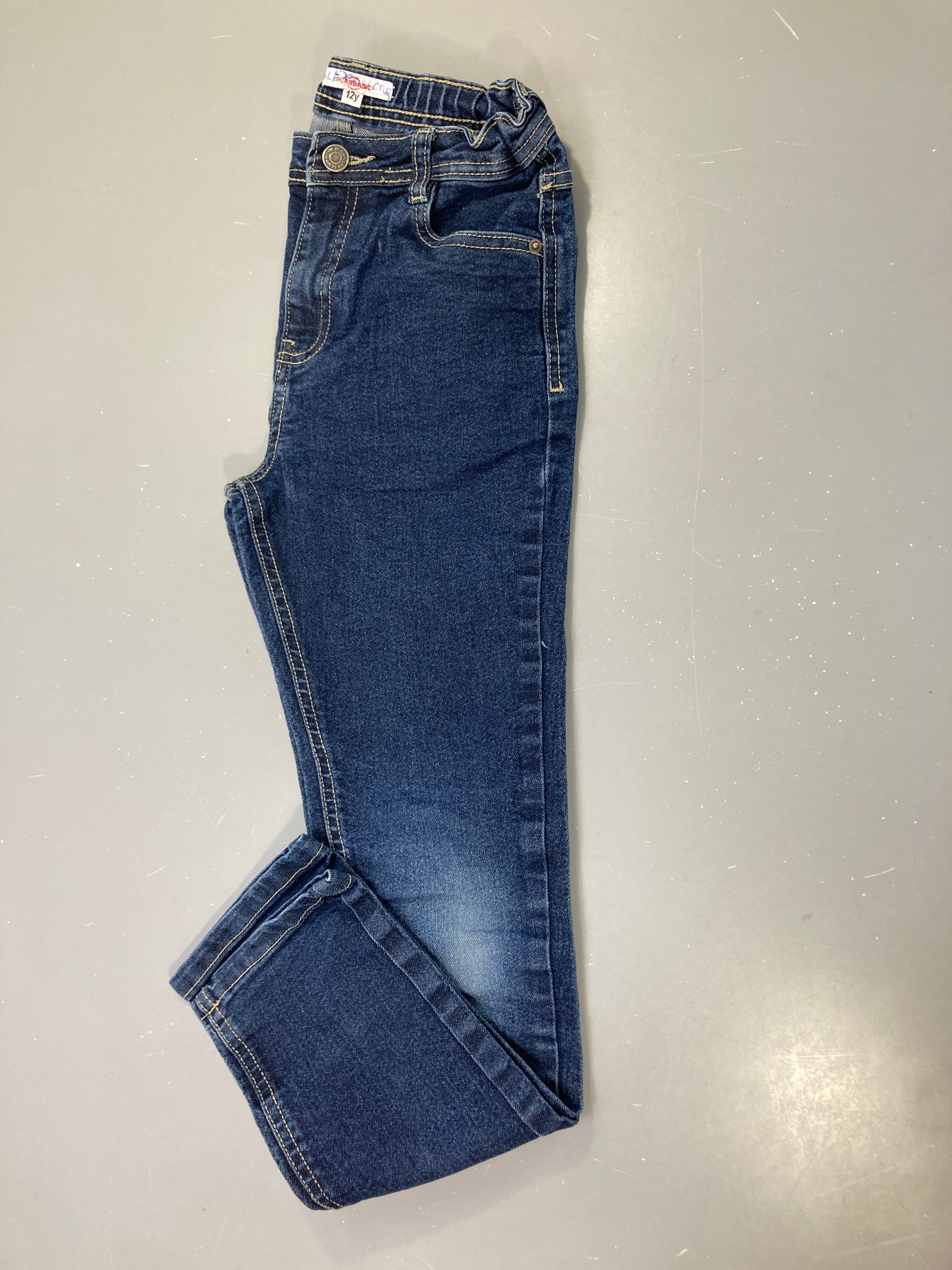 Jeans bleu foncé délavé taille réglable