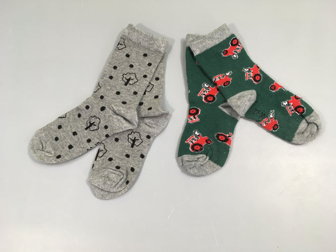 2 paires de chaussettes tracteurs, gris-vert, 27-30, moins cher chez Petit Kiwi
