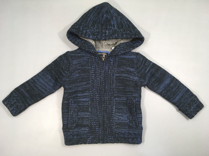 Gilet chaud mailles bleu foncé chiné doublé peluche, moins cher chez Petit Kiwi
