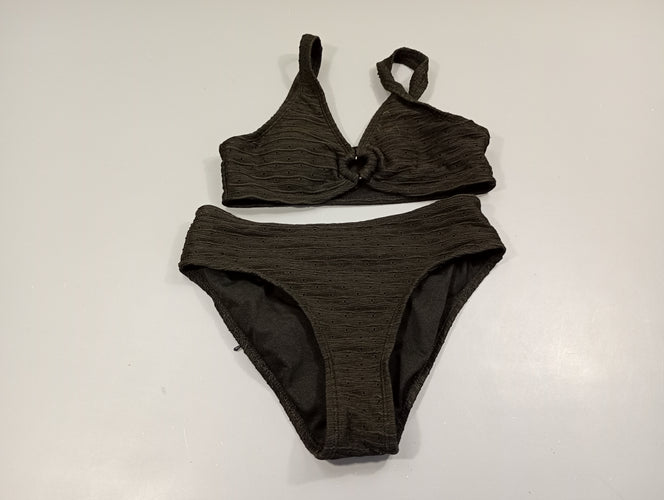 Bikini noir texturé, pas de taille indiquée, estimée 12a, moins cher chez Petit Kiwi