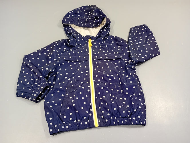 Veste  zippée à capuche style coupe-vent bleu marine à pois blancs, Zip jaune, moins cher chez Petit Kiwi