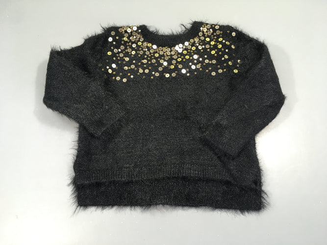 Pull duveteux noir sequins dorés, moins cher chez Petit Kiwi
