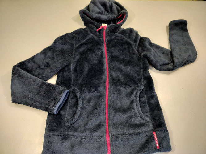 Pull velours zippé bleu marine , zip rose, moins cher chez Petit Kiwi