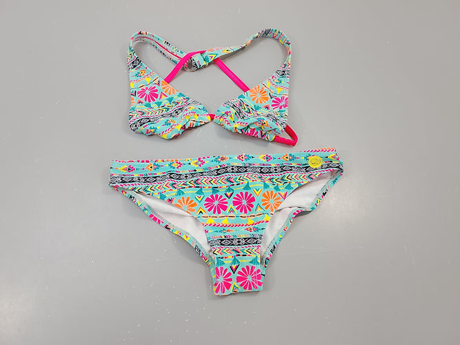 Bikini Longboard bleu à motifs fluo, moins cher chez Petit Kiwi
