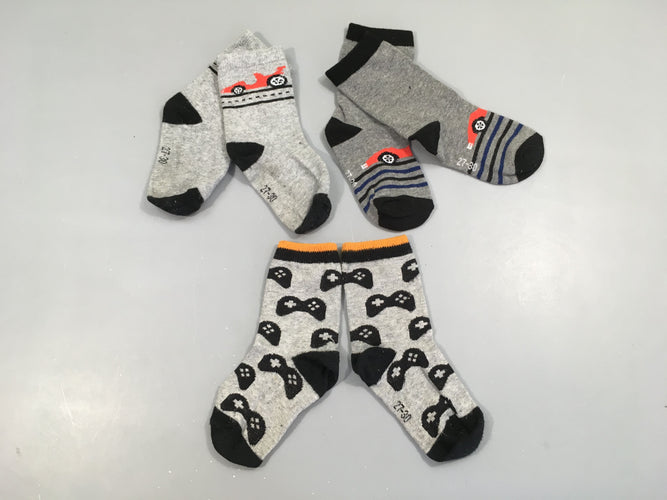 3 paires de chaussettes, course, gris/noir, 27-30, moins cher chez Petit Kiwi