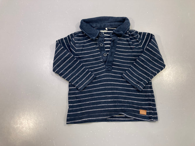 Polo m.l bleu marine rayé blanc, moins cher chez Petit Kiwi