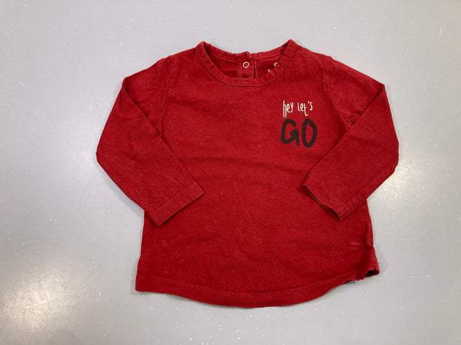 T-shirt m.l rouge brique « hey let's GO », moins cher chez Petit Kiwi