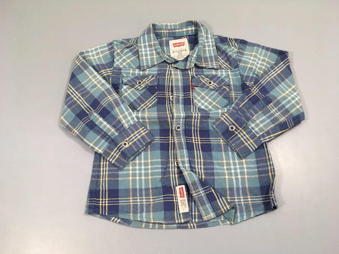 Chemise m.l à carreaux bleu, moins cher chez Petit Kiwi
