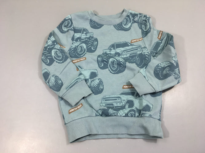 Sweat bleu Monster truck, moins cher chez Petit Kiwi